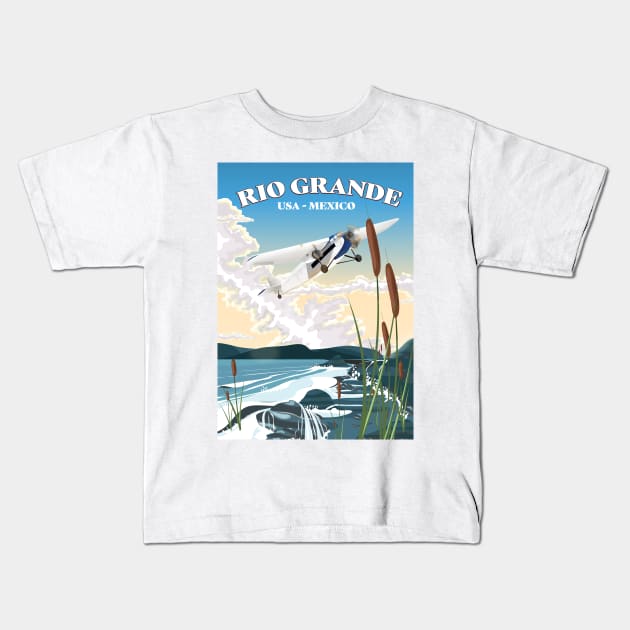 Rio Grande USA Mexico travel poster Kids T-Shirt by nickemporium1